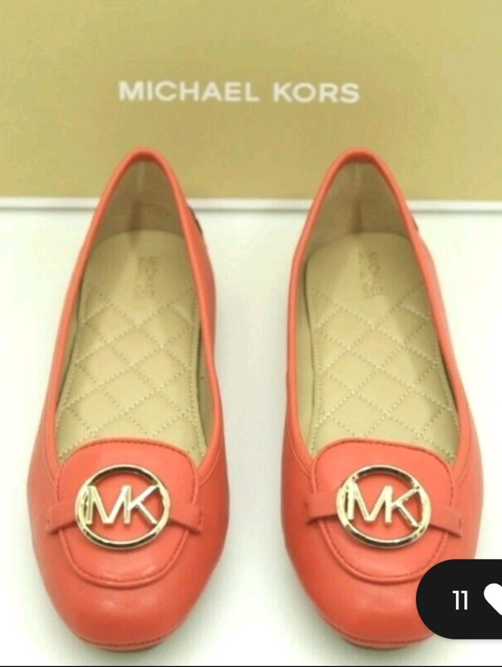 Michael Kors Coral Leather MK Logo Driver Flats New In Box NWT